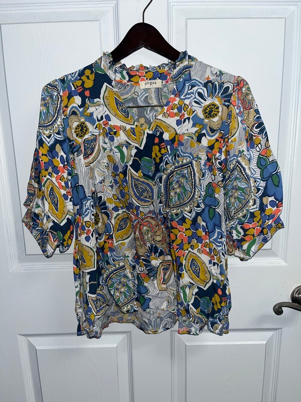 Umgee Boho Floral Paisley Ruffled V-Neck Blouse - Size M